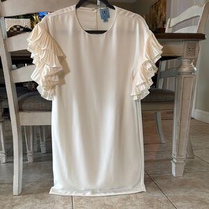 CeCe Ruffled Sleeve Cream Dress
